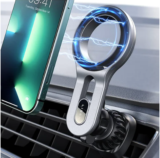 LISEN Ring Magnetic Phone Car Vent Holder for iPhone, Color: Silver