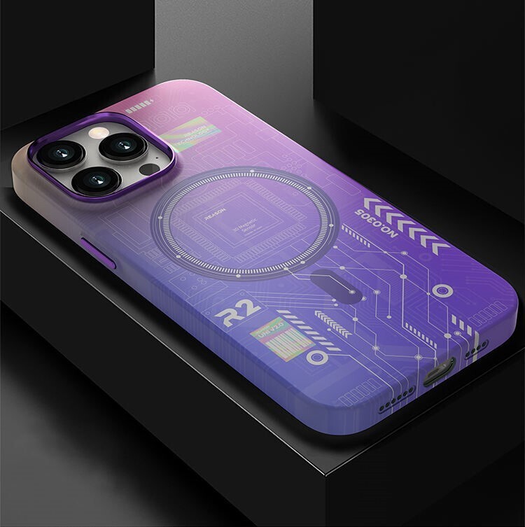 Cool Luminous Circuit Board Magnetic Design Case for iPhone., Model: iPhone 14 Pro Max, Color: Purple