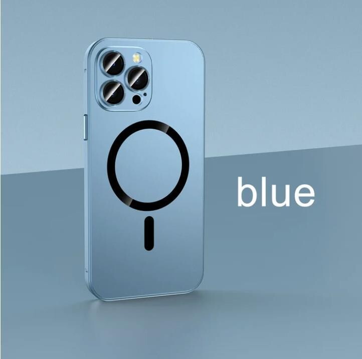 Magnetic Charging Aluminum Metal Bumper Matte Case Cover for iPhone, Color: Blue [MagSafe], Model: iPhone 14 Pro Max