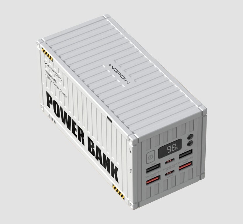 22.50W Unique Design 5USB Output With LED Light Outdoor 50000mAh, Color: Silver