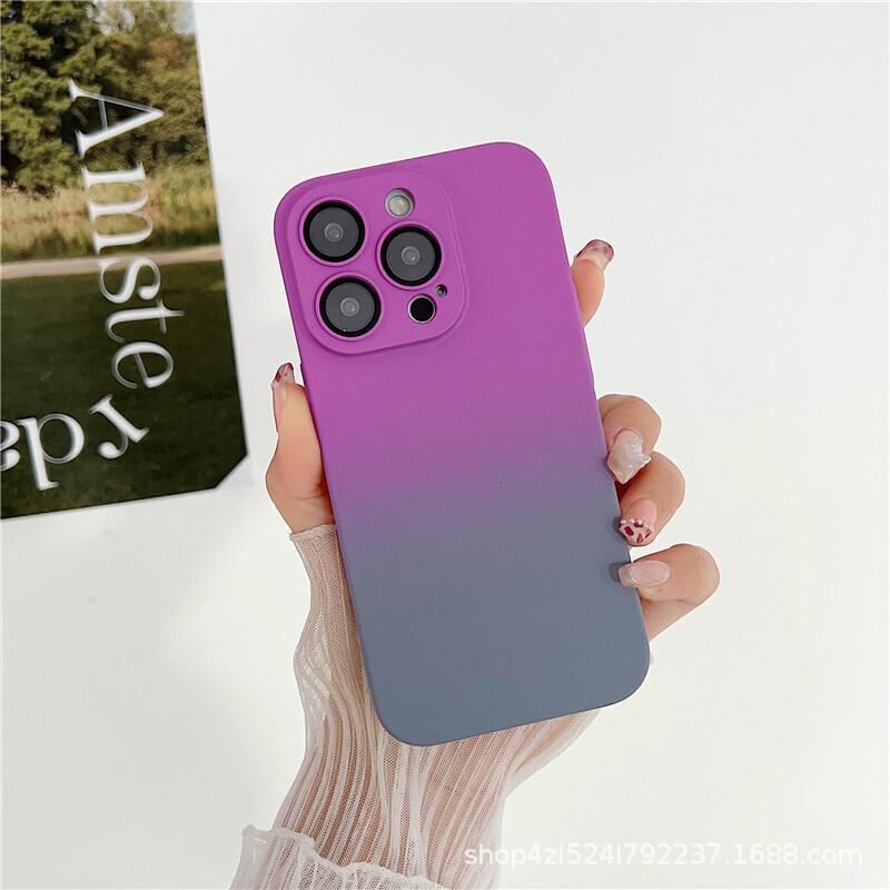 Ultra-thin  Gradient With Lens Film iPhone Case. (Logo Optional), Model: iPhone 14 Pro Max, Color: Purple Gray