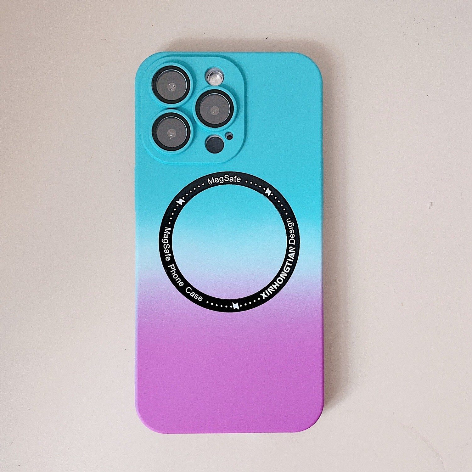 Ultra-thin Gradient Matte MagSafe Case for iPhone [Logo Optional], Color: Light Blue and Deep Purple, Model: iPhone 14 Pro Max