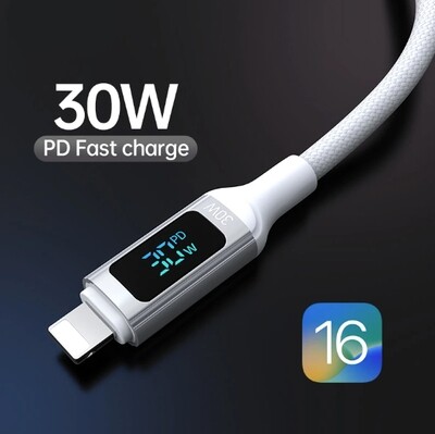 Digital Display 30W PD USB C Cable For iPhone.