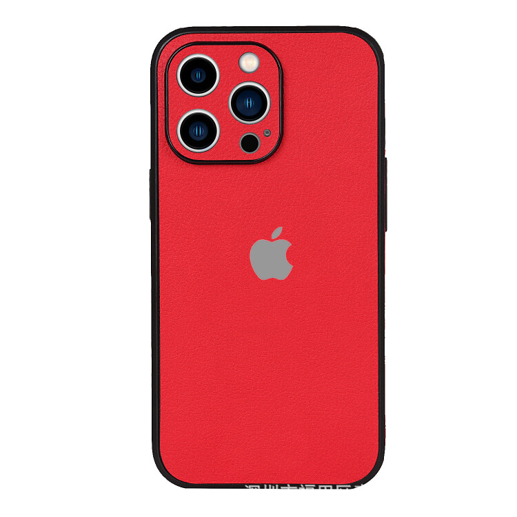 High-quality skin-feeling leather velvet matte Case for iPhone [Logo Optional], Color: Red, Model: iPhone 13 Pro Max