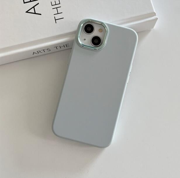 Luxury Metal Camera Lens Ring Liquid Silicone iPhone Case, Color: Light Blue, Model: iphone12 pro max