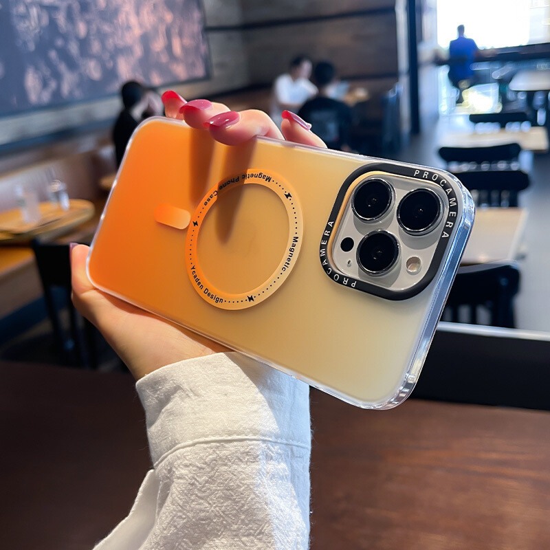 Gradient Frosted MagSafe Case For iPhone, Color: Orange, Model: iPhone 14 Pro Max