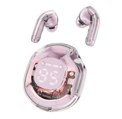 Acefast T8 Transparent Wireless Earphone Bluetooth 5.3 Headphones Sport Gaming Headsets Noise Reduction Earbuds Bass Touch Control, Color: Pink