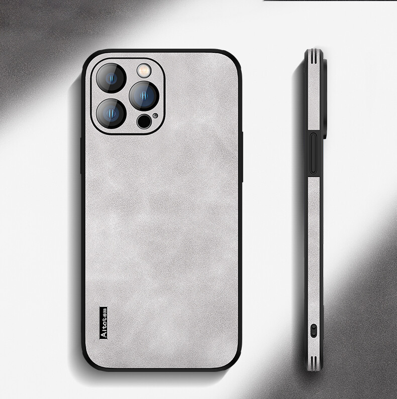 Delicate skin texture back panel Case for iPhone [Logo Optional], Color: Haze gray, Model: iPhone 14 Pro Max