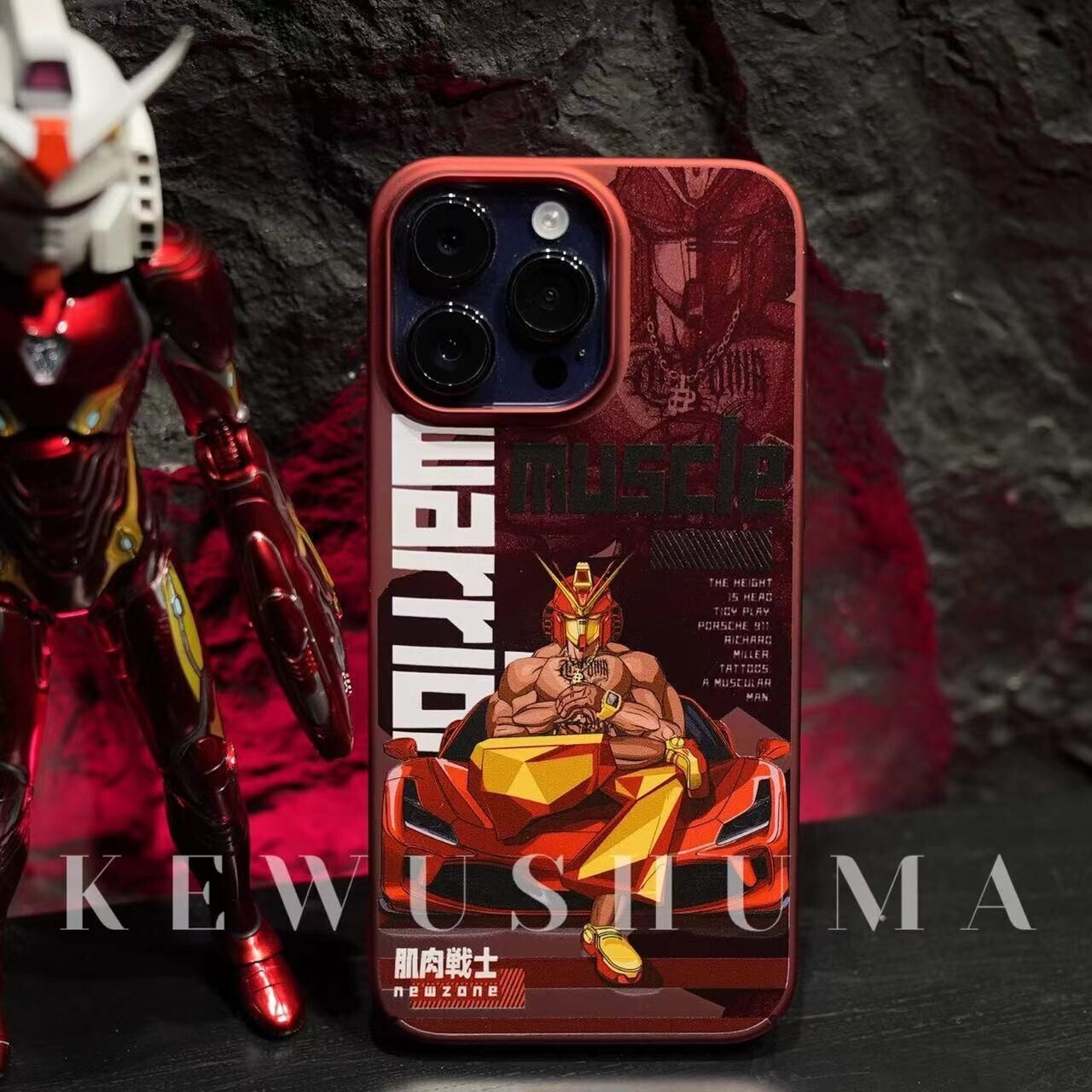 Amazing 2023 Muscular Fighters with Super Fierce Mechs iPhone Case, Model: iPhone 14 Pro Max, Color: Kw skin-feeling hard shell [muscle warrior] red