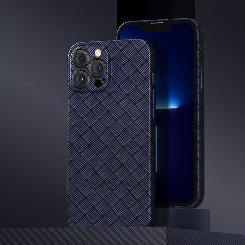 Creative Woven Ultra-thin PC MagSafe  iPhone Case, Color: Navy Blue, Model: iPhone 12