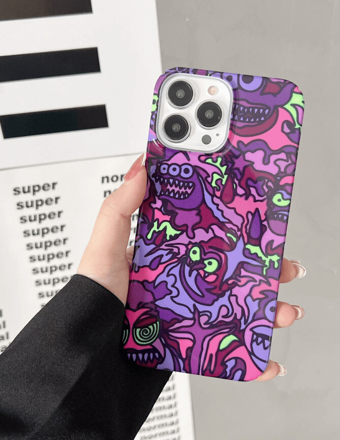 Doodle Monster Case for iPhone, Models: iPhone 14 Pro Max, Color: Purple