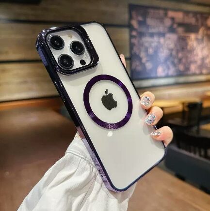 Electroplating Flip Goggle Bracket MagSafe iPhone Case, Models: Iphone14 plus, Color: Purple