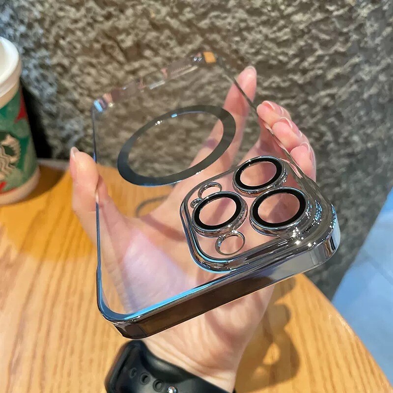 Electroplated MagSafe PC Borderless  Dustproof Net iPhone Case, Color: Silver, Model: iPhone 14 Pro Max