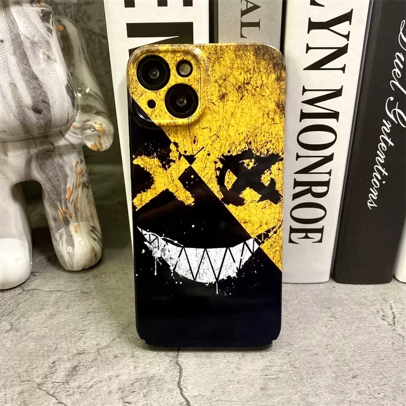 Black and Yellow Stitching Contrast Smiley Face with Dust Proof net iPhone Case