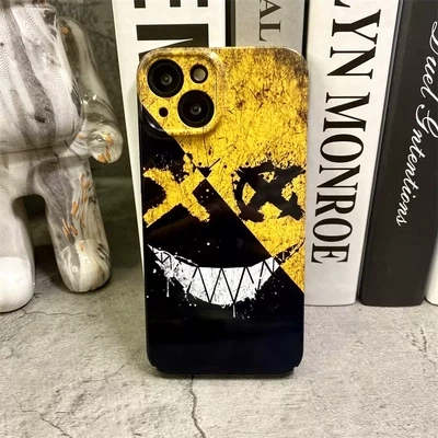 Black and Yellow Stitching Contrast Smiley Face with Dust Proof net iPhone Case