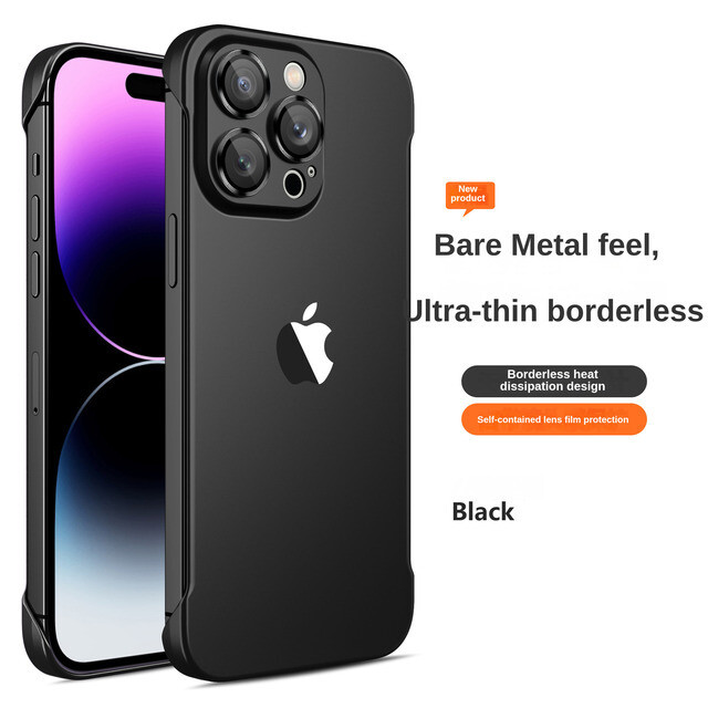 Borderless Ultrathin Lens Protection Metallic Paint PC iPhone Case, Color: Black, Model: iPhone 14 Pro Max