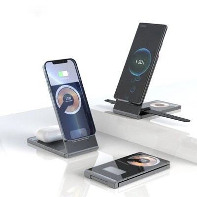 4 in 1 Magnetic Wireless Charging Station for iPhone Apple Watch AirPods Charger Holder Folding Portable Phone MagSafe Charge Qi