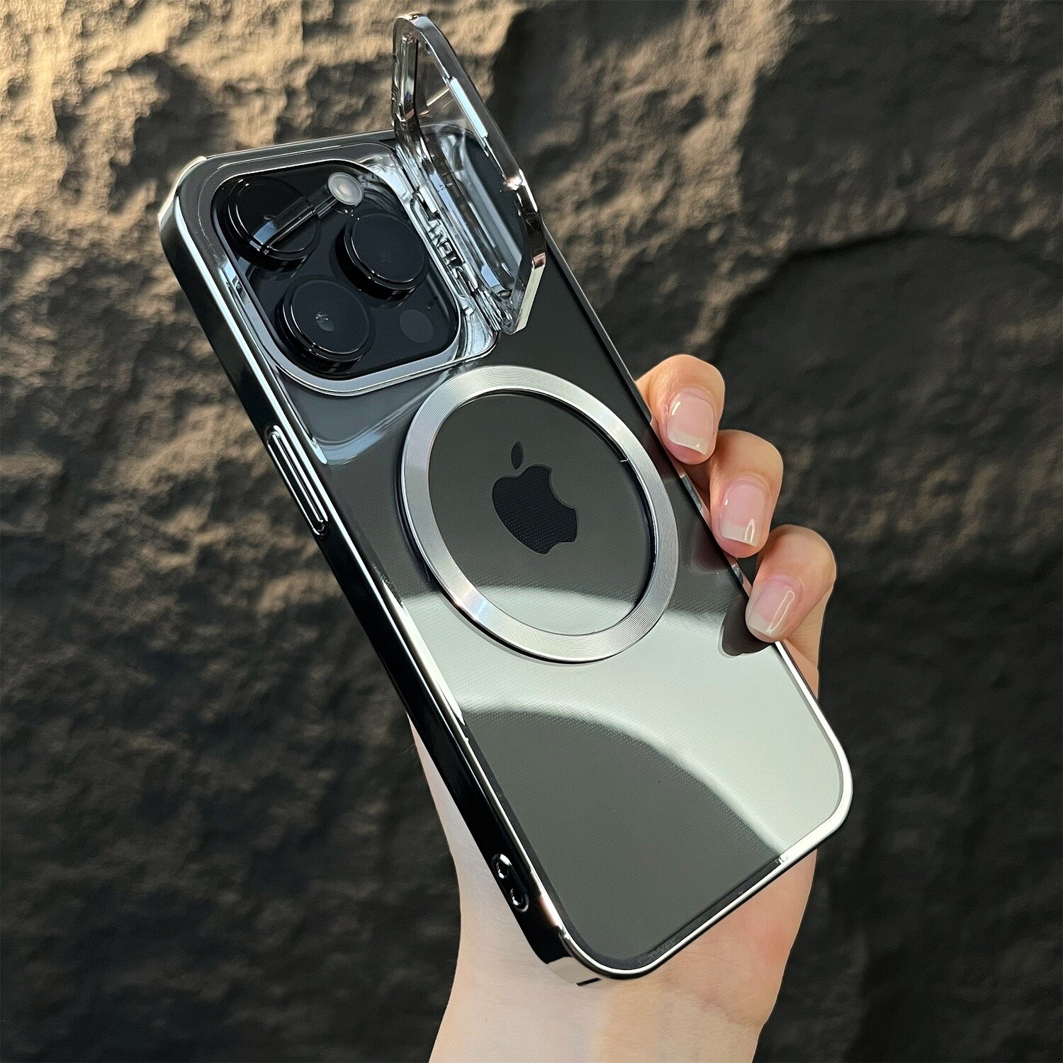 Hidden bracket MagSafe iPhone Case with high-definition lens cover