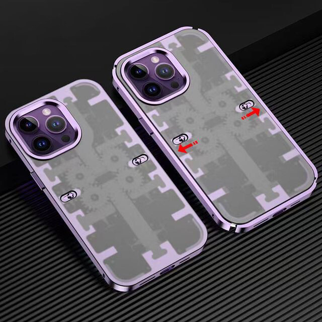 Aluminum alloy with Mechanical Gears Slide Buckle iPhone Case, Color: Dark Purple, Model: iPhone 14 Pro Max