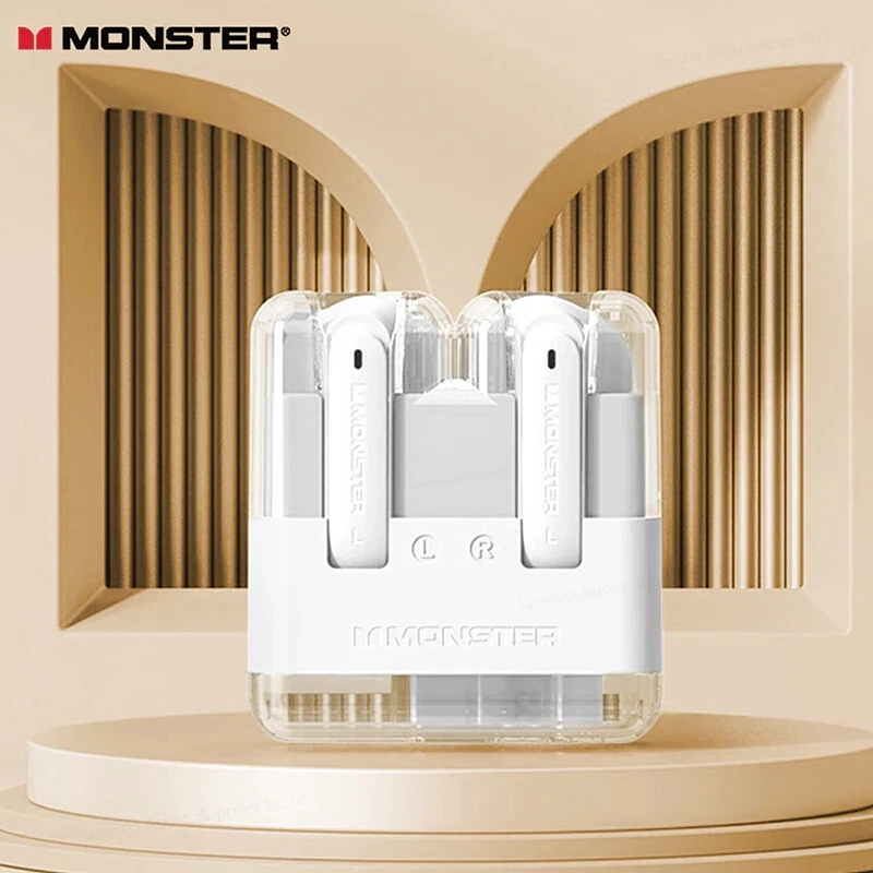 Monster XKT12 Earphones Bluetooth 5.3 TWS Wireless Headset HIFI Sound Gaming Earbuds Noise Reduction Headphones 300mAh, Color: White