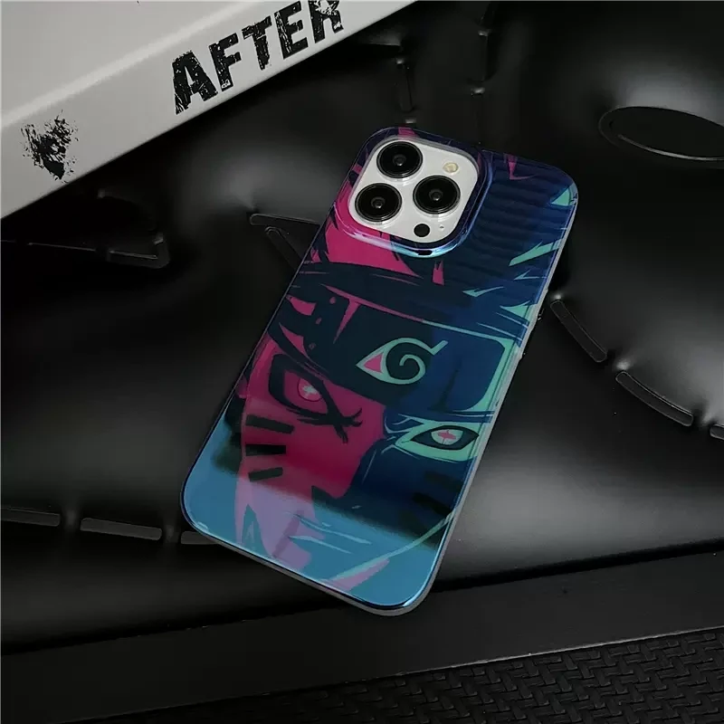 Cool two-color stitching Naruto iPhone Case., Model: iPhone 14 Pro Max, Color: Cross-Eyed Naturo