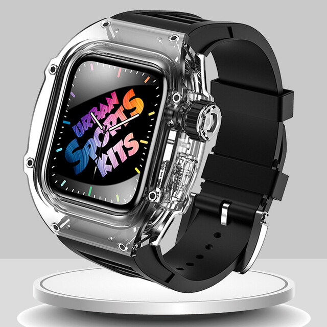 ICE Transparent Kit For Apple Watch Band Case 8 7 45mm 6 5 4 3 44mm Fluorine Rubber Sport Strap for iWatch 6 5 4 SE
