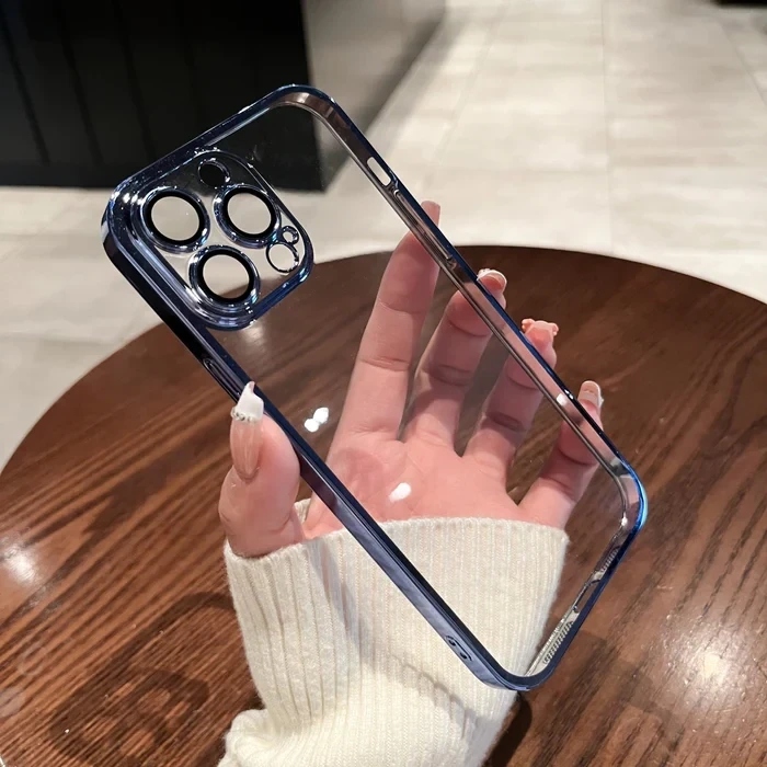 Crystal Clear electroplated iPhone Case, Model: Iphone14promax, Color: Light Blue