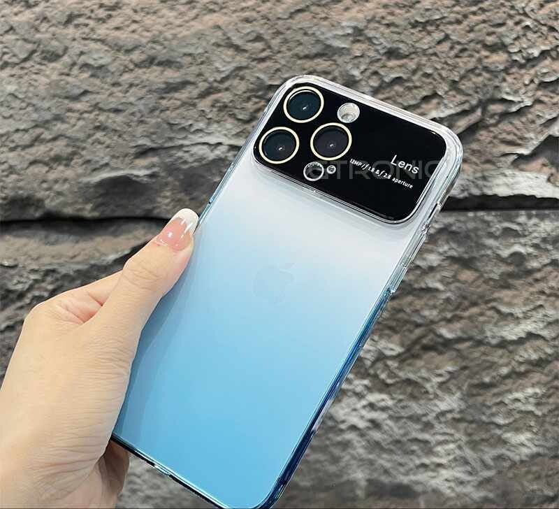 Large Window Gradient High Transparency iPhone Case, Models: Iphone 12 pro max, Color: Blue