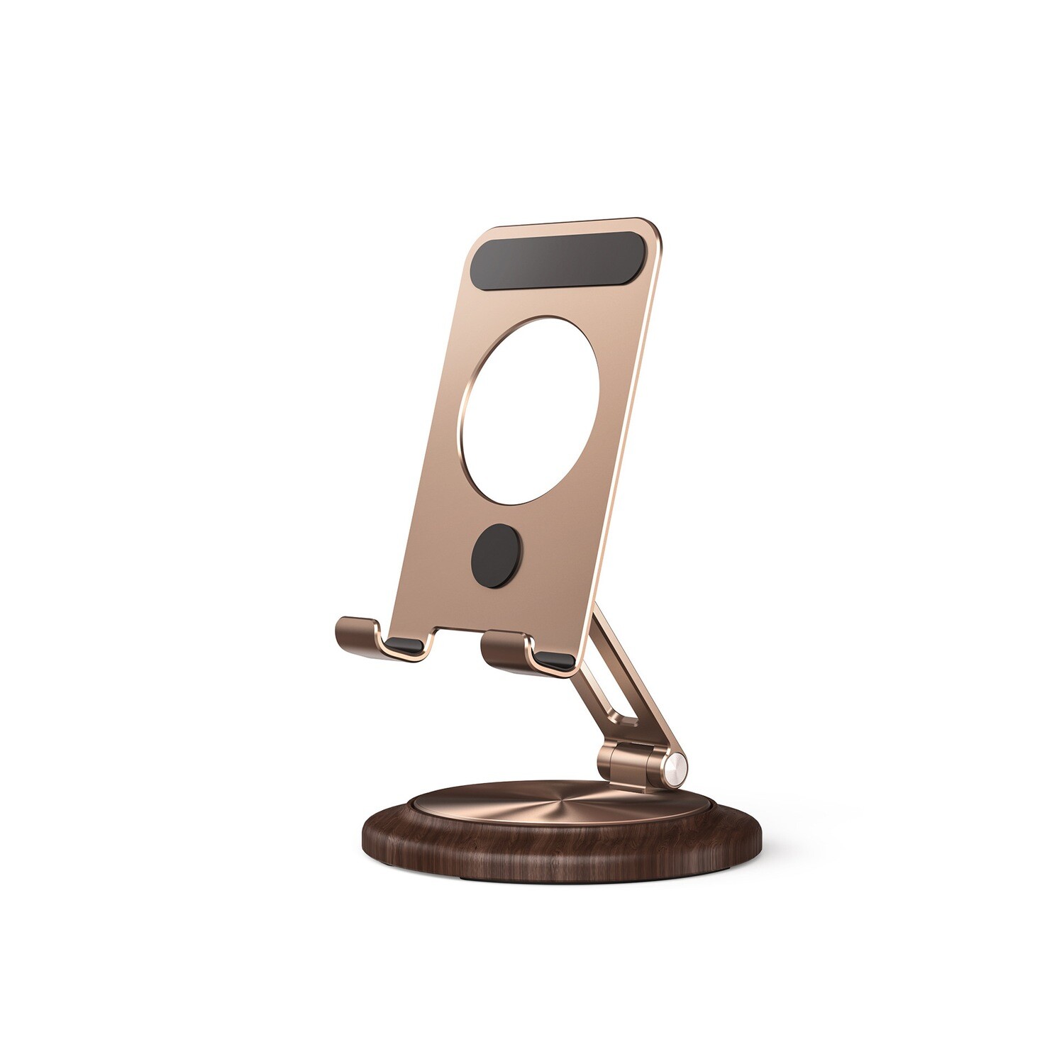 GTRONIC Aluminum Alloy 360 Rotate Foldable Base Flat Bracket phone Holder, Color: Walnut Wood Stand