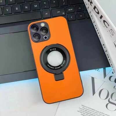 Leather Pattern Magnetic Suction Bracket Dust-Proof Net iPhone Case