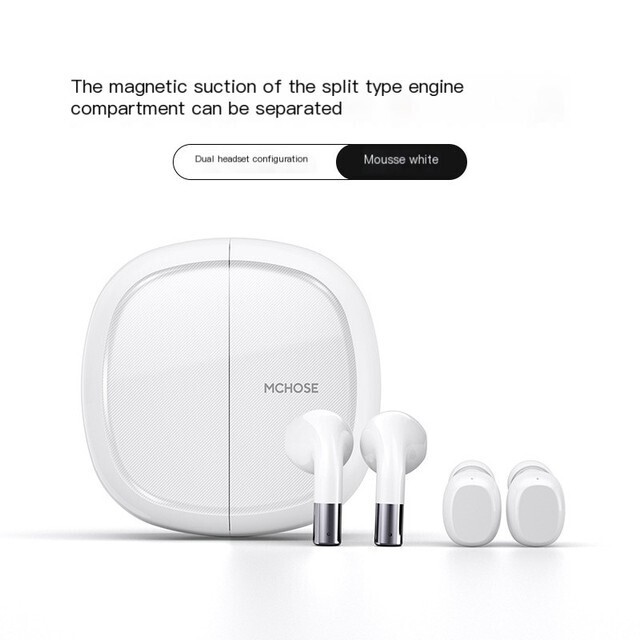 MCHOSE Maicong BH288 Bluetooth Headset True Wireless Creative Ultra-long Battery Life Couple Models Suitable For Apple Huawei, Color: White