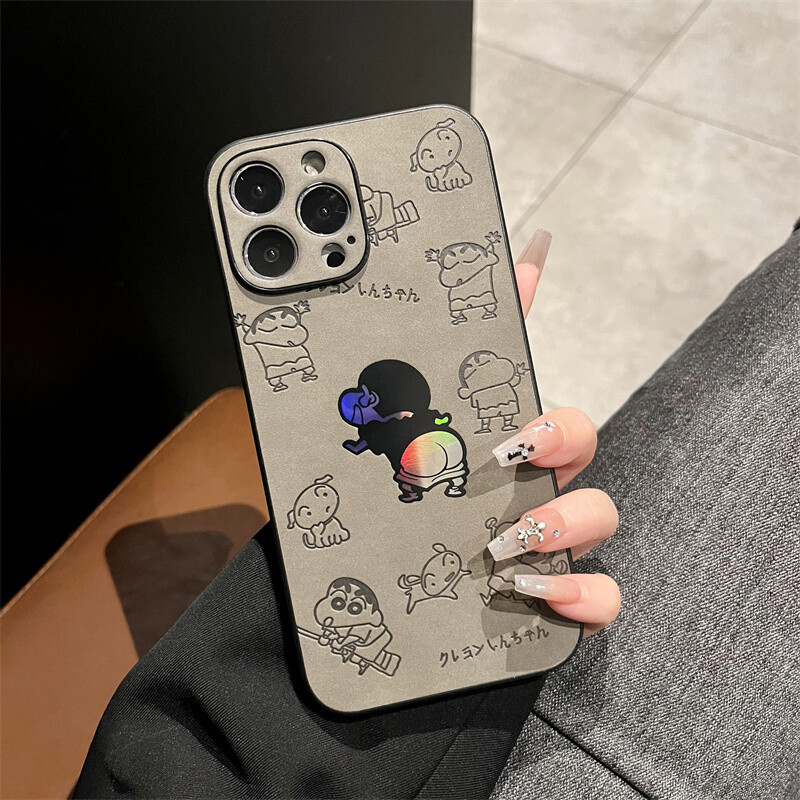 Laser Japanese Cartoon Anime Cute Spoof Funny Fart Fun iPhone Case, Model: Iphone14 pro max, Color: Laser gray xiaoxin&#39;s ass