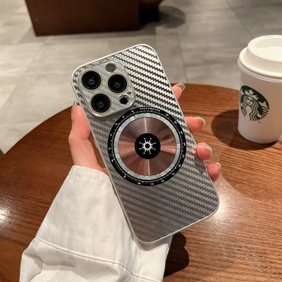 Carbon Fiber Pattern Copper Ring Magnetic iPhone Case