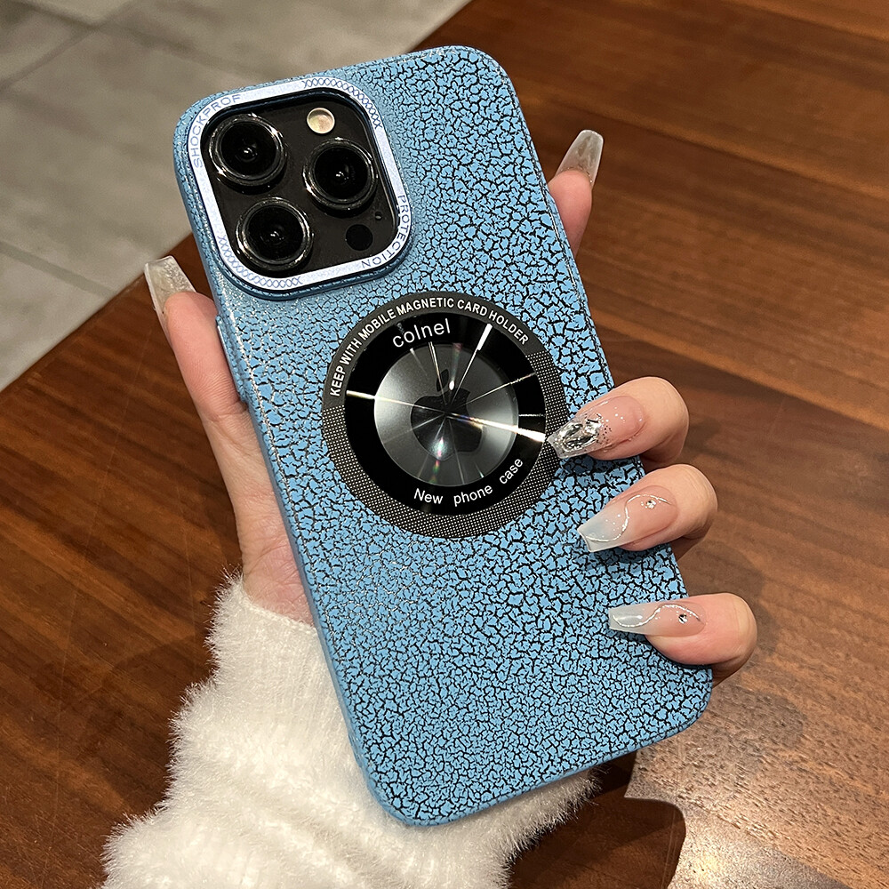 Ice Pattern Leakage Label Magnetic Suction iPhone Case, Models: IPhone 12 pro max, Color: Sky blue【magnetic suction with burst cracks and missing labels ★large hole metal mirror frame】