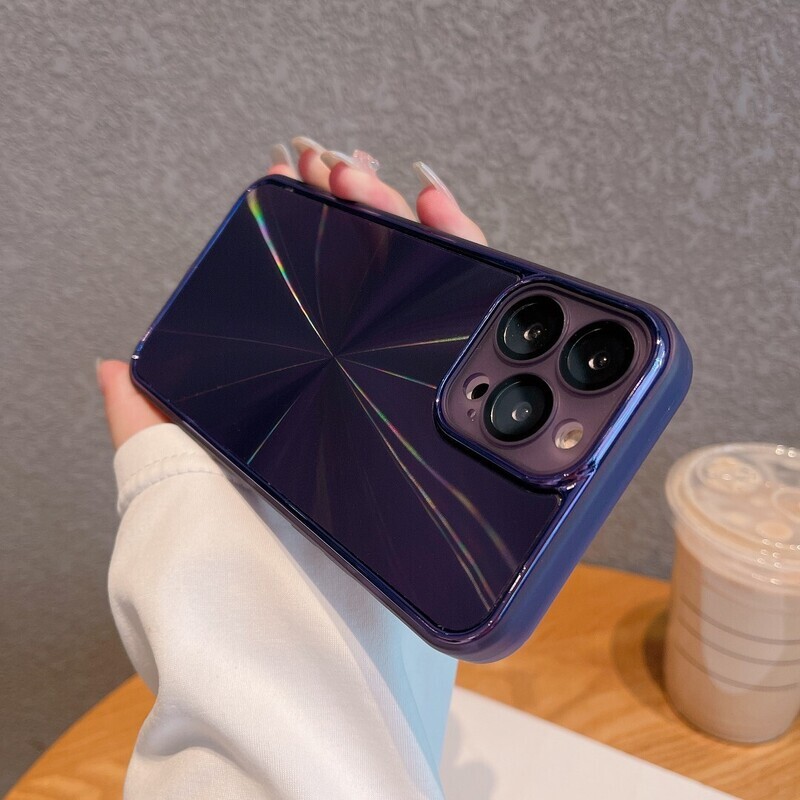 Streamer CD Pattern New Self-contained Lens Film High-level Light Luxury Style iPhone Case, Models: Iphone 14 pro max, Color: [dark night purple] streamer cd pattern - free mobile phone film