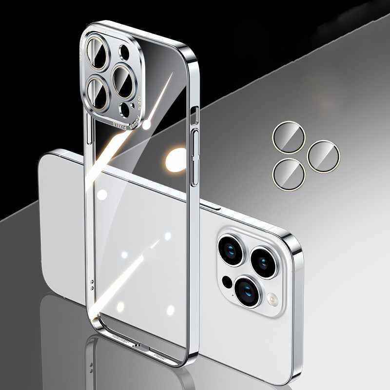 Electroplating Transparent Hard Shell Alloy Lens Film iPhone Case, Color: Silver, Model: Iphone 12promax