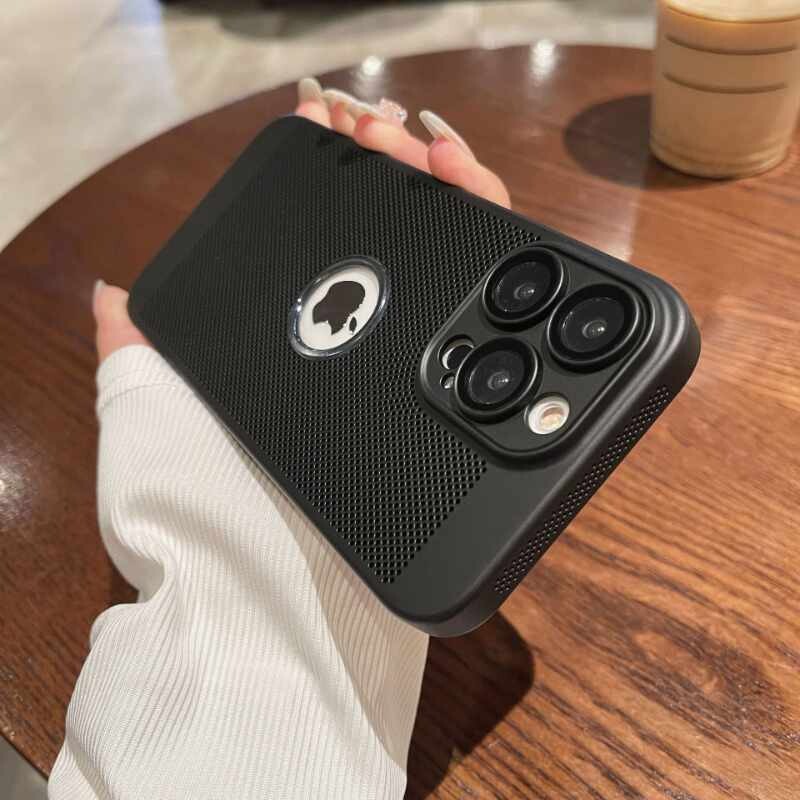 Missing Standard Mesh Heat Dissipation Lens Film All-inclusive iPhone Case, Color: Black, Model: Iphone14promax