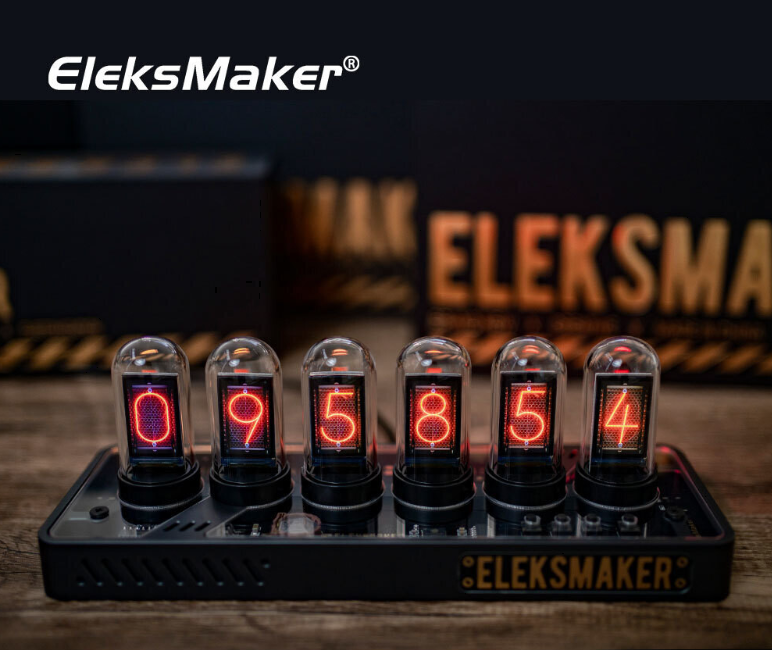 Elekstube RGB Nixie Tube Inspired Vintage Digital Desktop Clock, Size: Ips pro, Color: Black gold edition