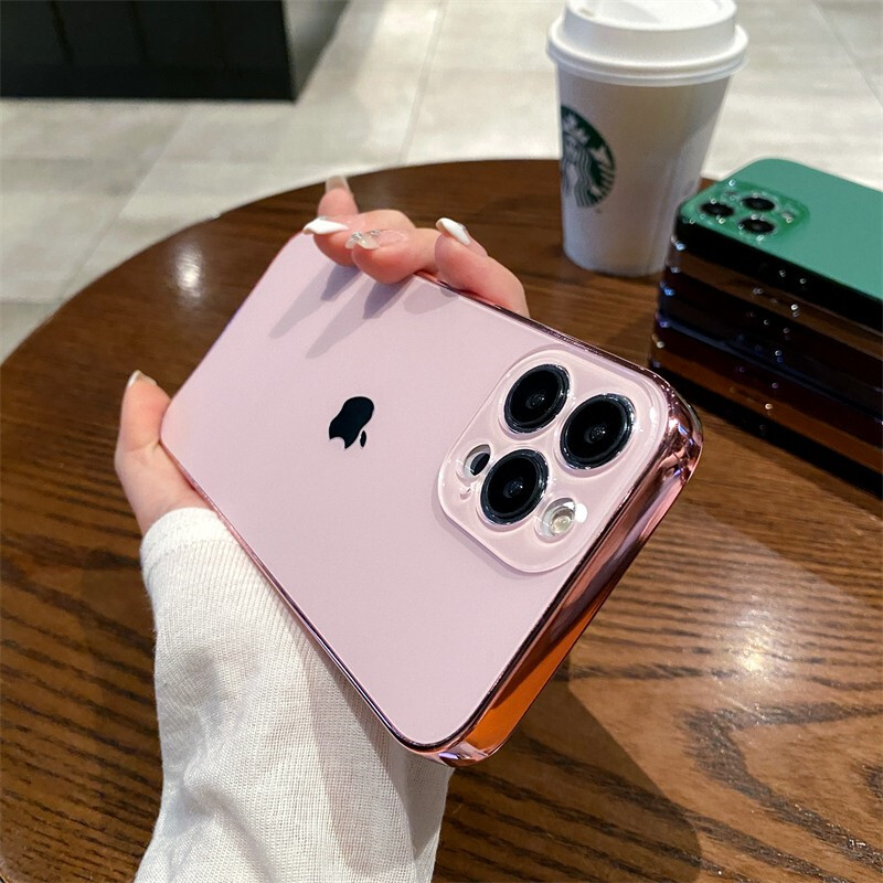 Electroplated Matte With Hollow Lens  iPhone Case, Models: Iphone 14 pro max, Color: Original texture [girl pink]