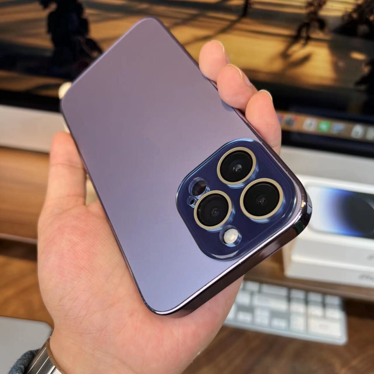 Electroplating AG Nano matte with lens film iPhone case (Logo included), Model: Iphone 14 pro max, Color: Dark purple (with logo)