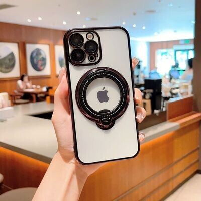 Electroplating with Transparent back and Magnetic Suction Rotating Bracket iPhone Case