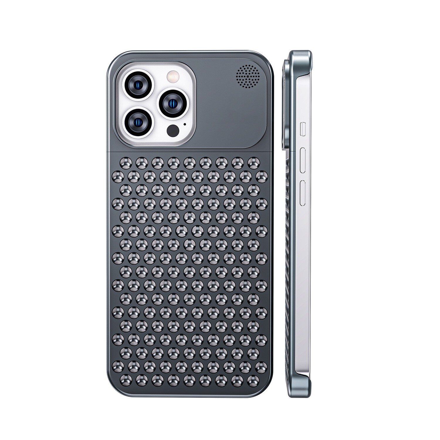 Aromatherapy Metal Frameless Heat Dissipation Breathable Protective iPhone Case, Model: iPhone 15 Pro Max, Color: Gray