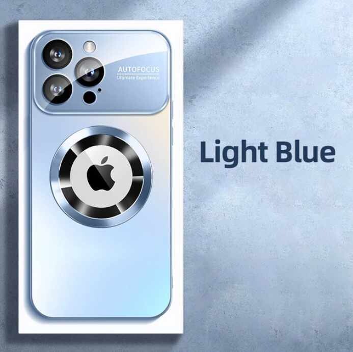 Missing Mark Magnetic Frosted Glass Large Window Anti-fall Sheath iPhone Case, Color: Yuanfeng blue, Model: Iphone14promax