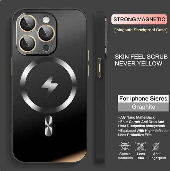 AG Nano Frosted Magnetic All-inclusive Soft Anti-fall iPhone Case, Model: Iphone15promax, Color: Graphite black matte magnetic