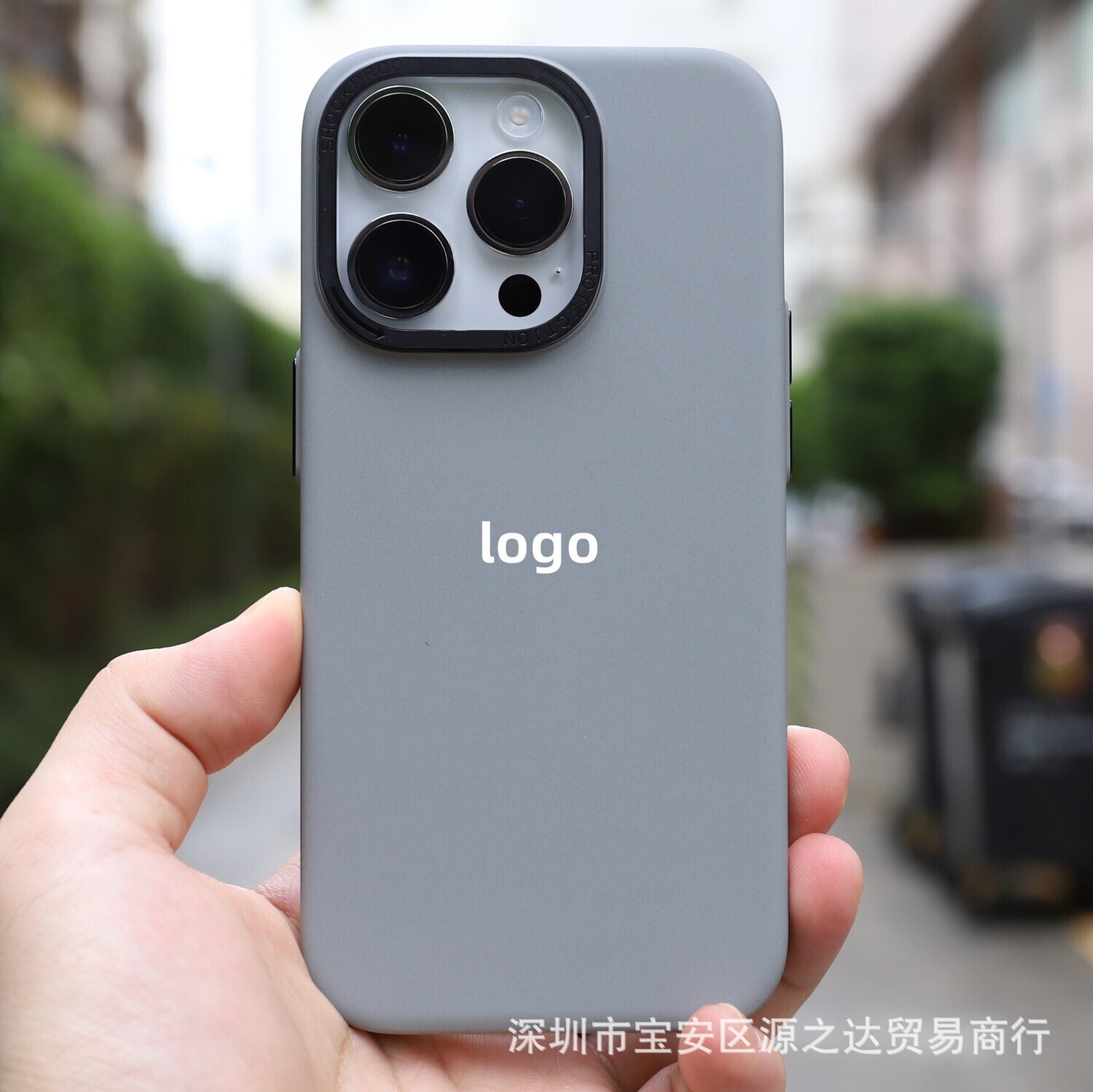 PC matte solid color with metal lens ring anti-fall iPhone15 Case, Color: Titanium gray with logo, Model: 15promax