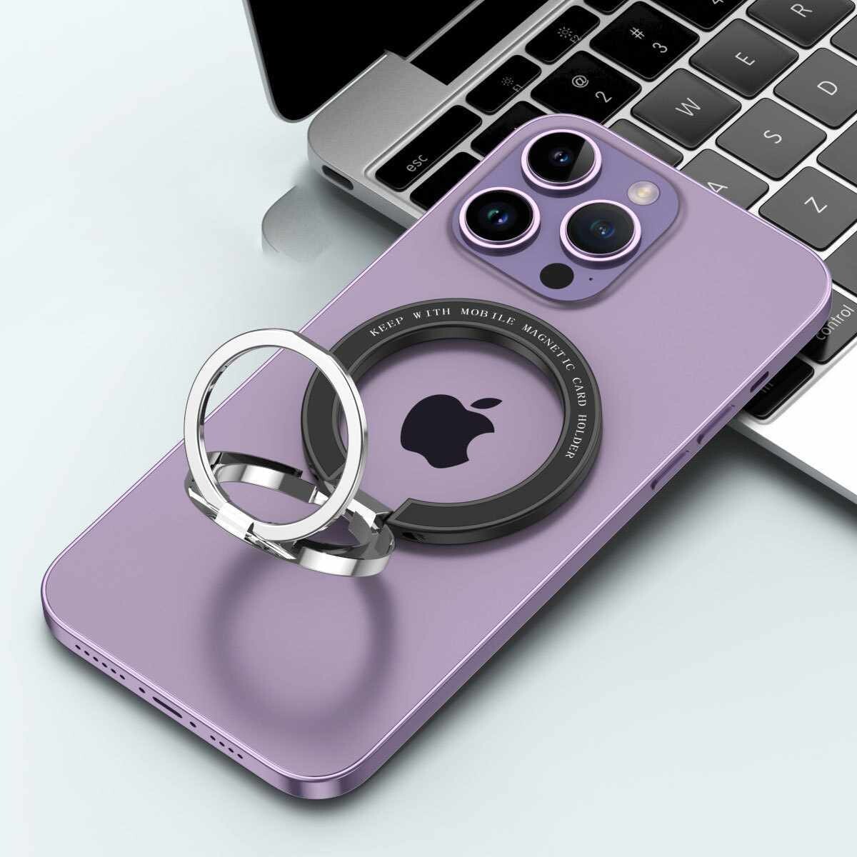 Mobile Phone Holder Magsafe Desktop Double Metal Ring, Color: Dark black