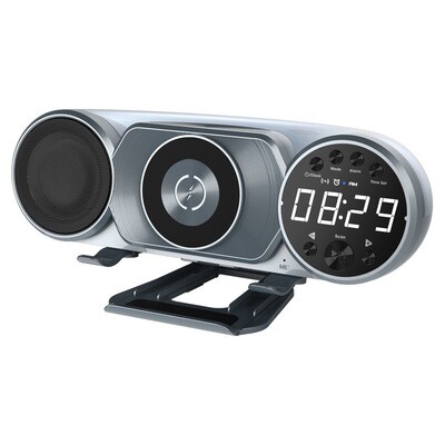 2023 New Mobile Phone Wireless Charge Alarm Clock Audio Home FM Radio Speakers with RGB Night Light Music Bluetooth Speaker