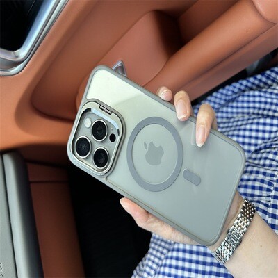 Invisible Bracket With Magnetic Suction with the Same Color Lens Film iPhone Case