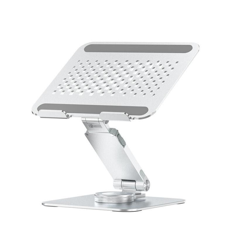 360-degree Rotatable Aluminum Alloy Laptop Stand Suitable For Apple Heat Dissipation Bottom Heightening Computer Stand, Color: Rotating computer stand [retractable] - silver