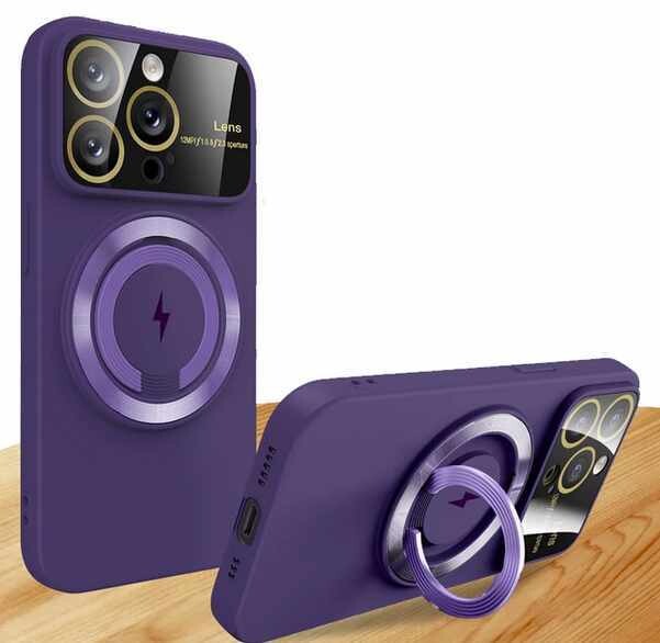 Large Window Magnetic Bracket iPhone Case, Applicable Model: iphone15PROMAX, Color: Dark purple